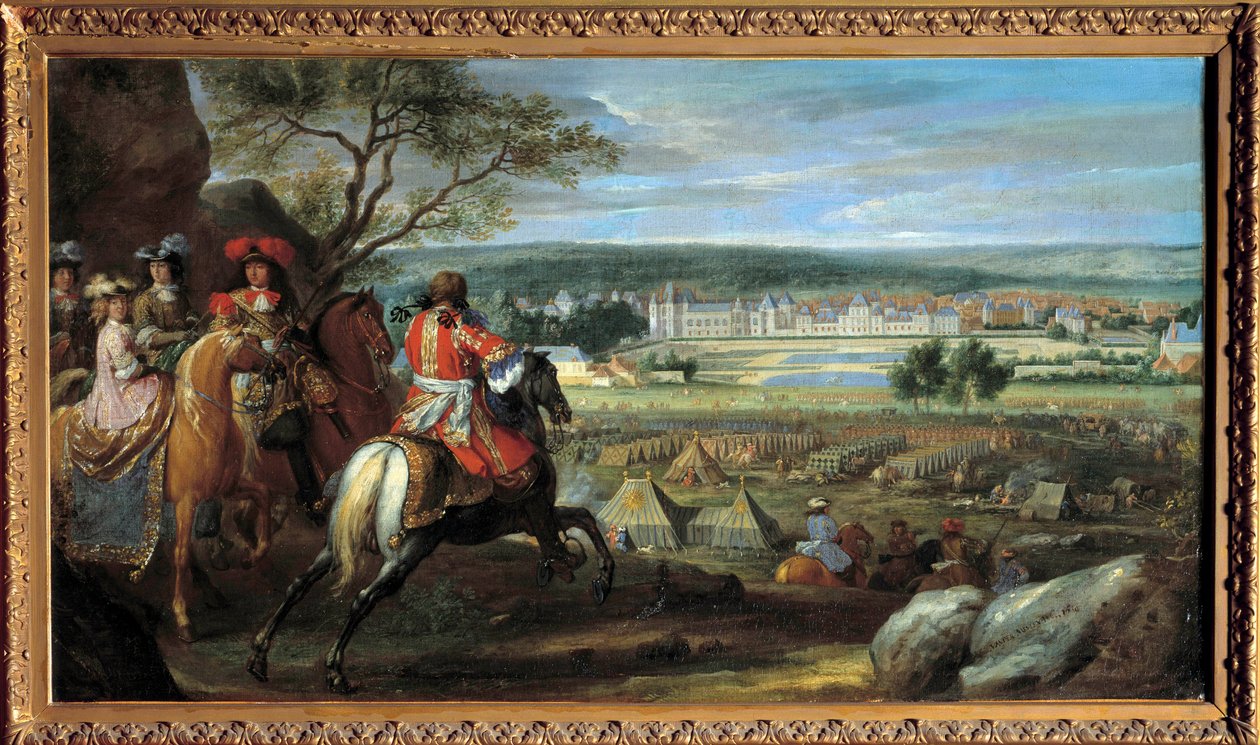 View of the Castle of Fontainebleau in 1669, with Louis XIV and Marie Therese of Austria by Adam Frans van der Meulen