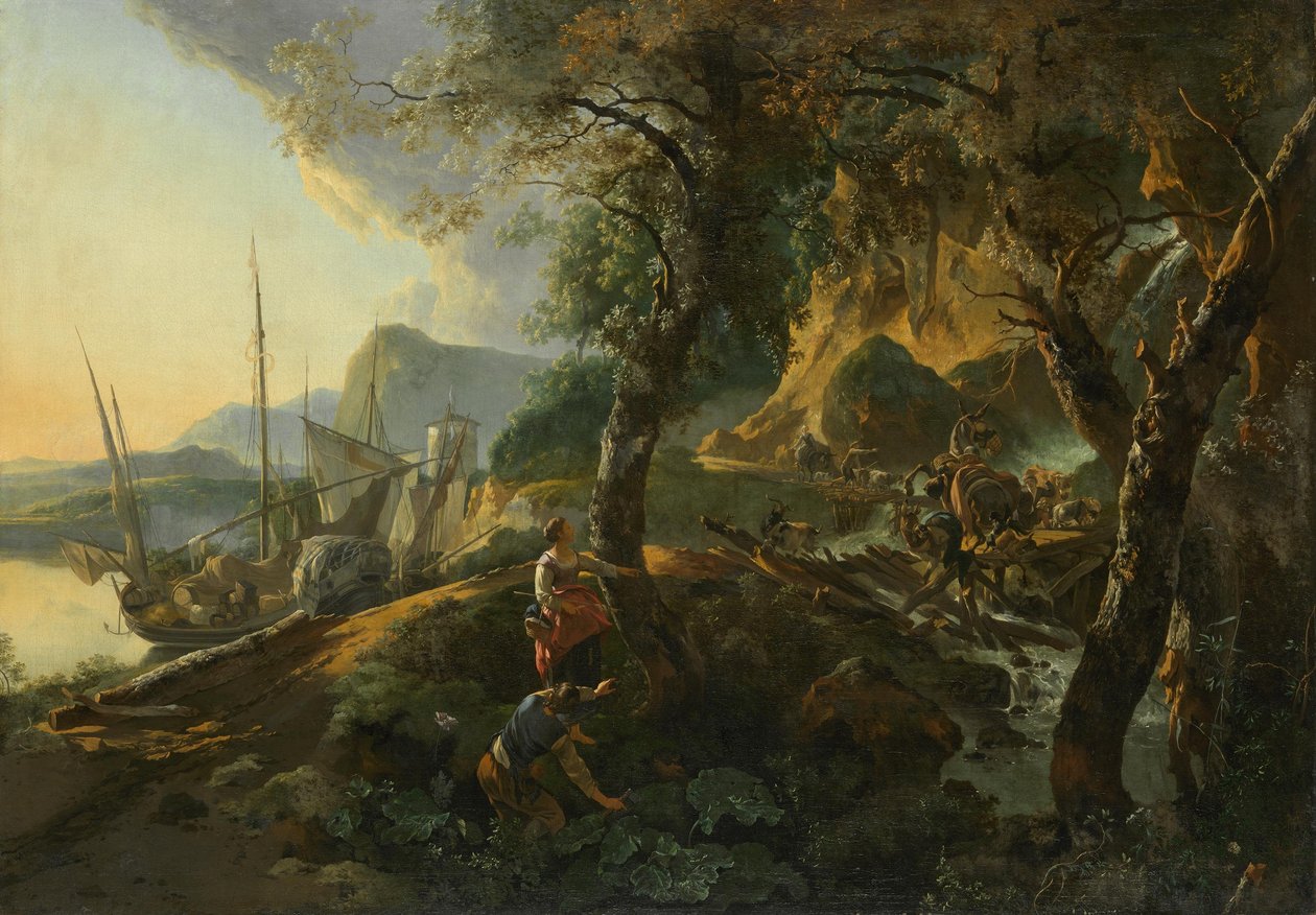 Landscape with Collapsing Bridge by Adam Pynacker