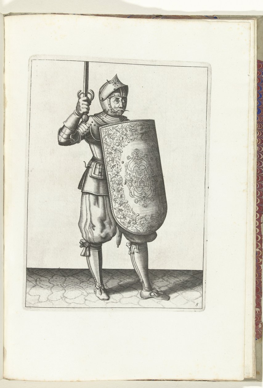 The Exercise with the Targe and Rapier: The Soldier Holds the Drawn Rapier No Higher Than His Face (No. 5), 1618 by Adam van Breen