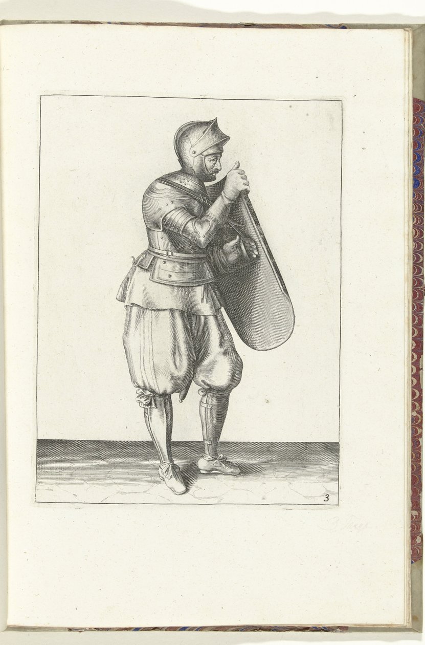 The exercise with the targe and rapier: the soldier holds the targe with the right hand and grabs the strap with the left hand (no. 3), 1618 by Adam van Breen