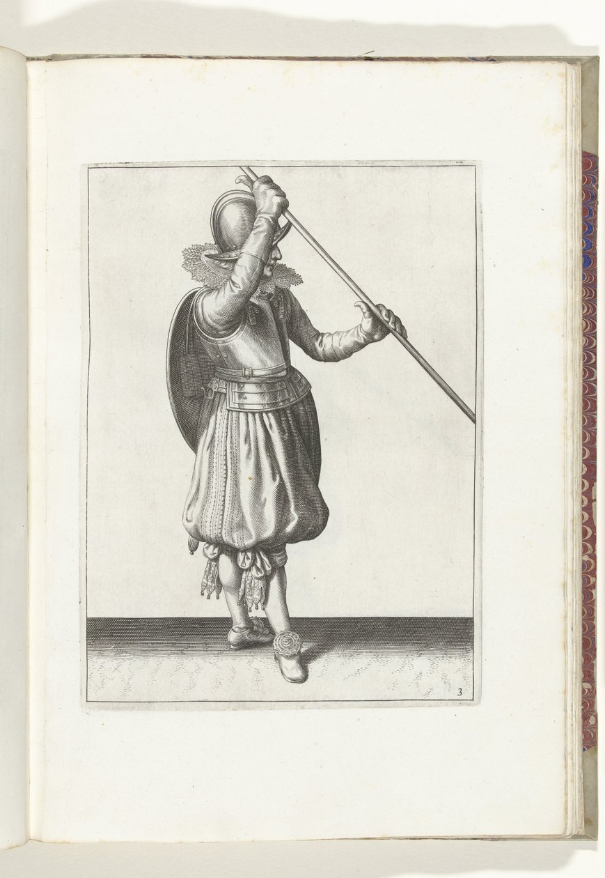 The Exercise with Shield and Spear: The Soldier with the Spear Diagonally in Both Hands with the Right Hand by the Head and the Shield on the Back (No. 3), 1618 by Adam van Breen