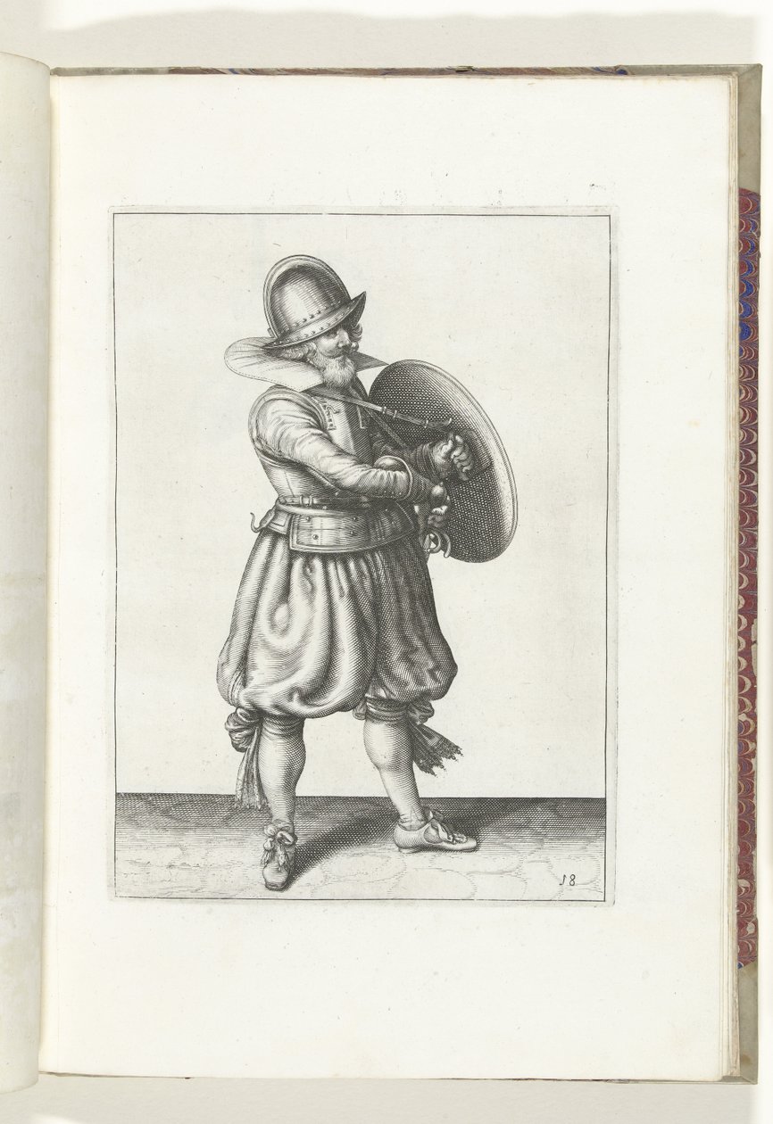The Exercise with Shield and Spear: The Soldier Draws His Rapier from Behind His Shield (no. 18), 1618 by Adam van Breen