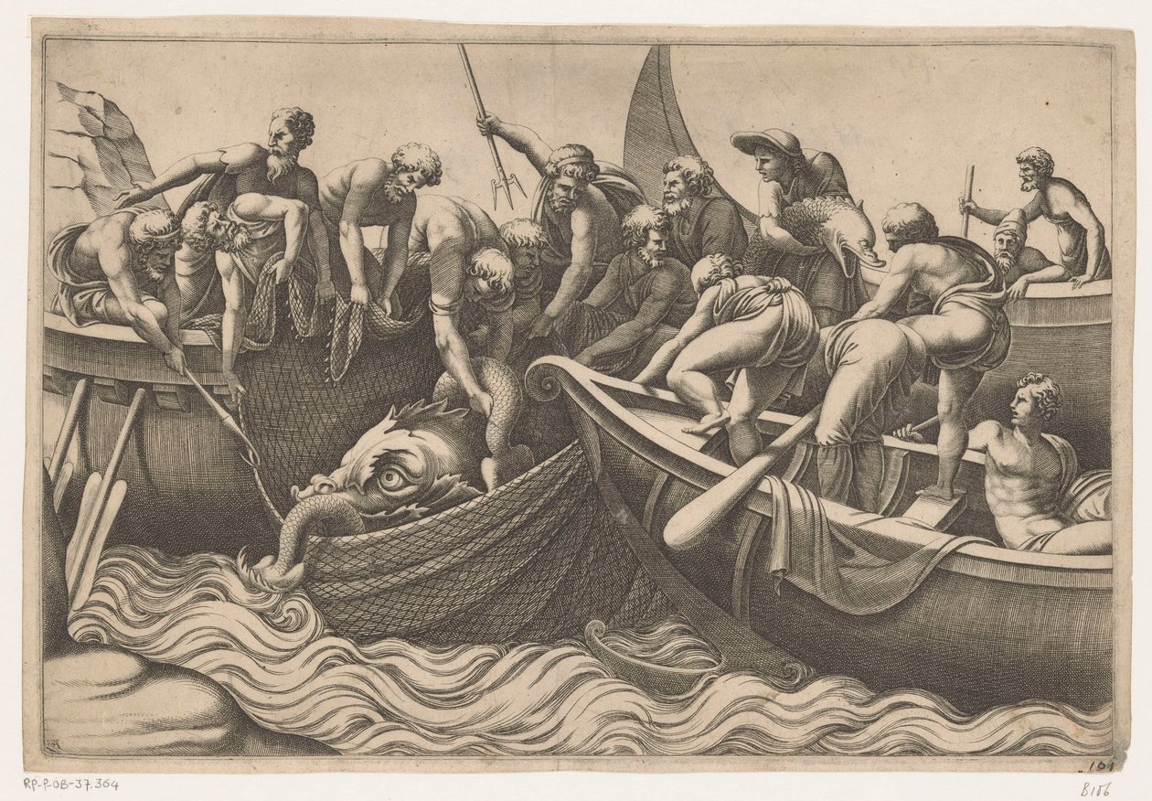 Catch of Two Large Fish by Adamo Scultori