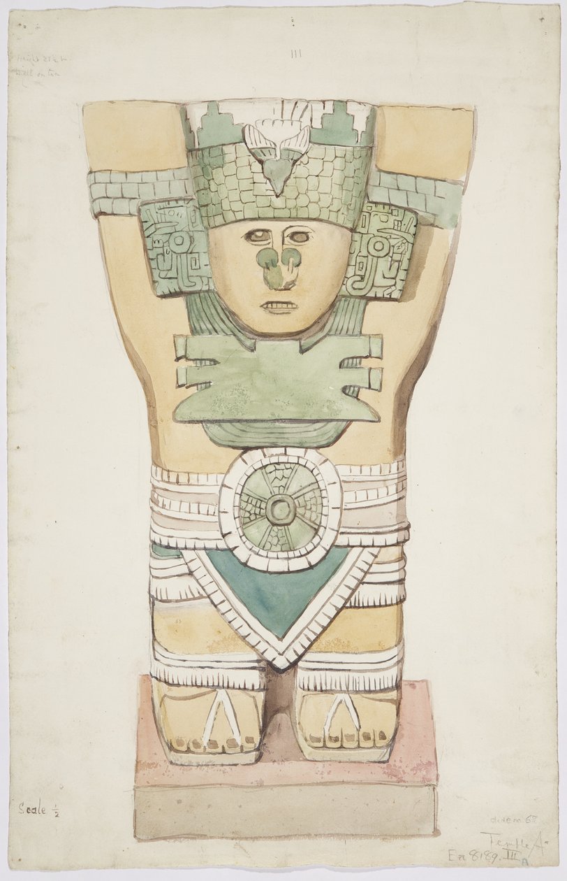 Caryatid III, outer chamber, Upper Temple of the Jaguars (Temple A), Chichen Itza, Mexico by Adela Breton