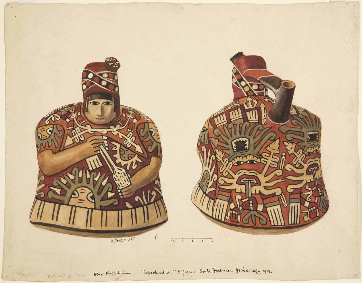 Container with a human figure on one side and a spout behind the head From Nazca, Peru by Adela Breton