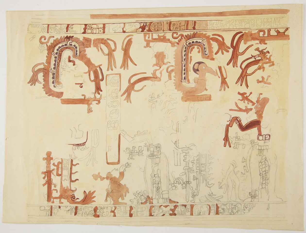 Design from a Pot Belize (formerly British Honduras) Design Includes Human Figures and Feathered Serpents by Adela Breton