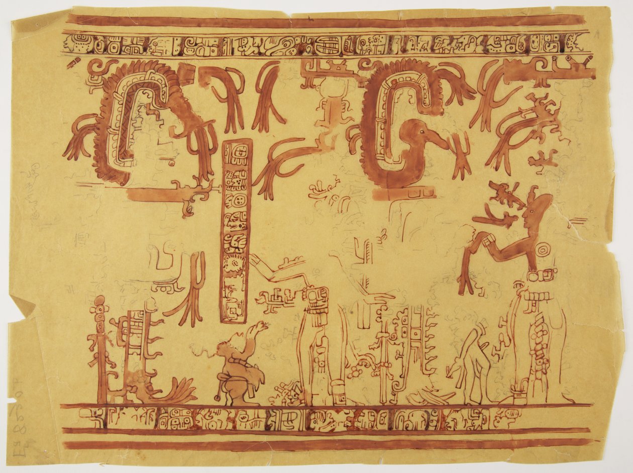 Design from a pot Belize (formerly British Honduras) Design includes human figures and feathered serpents by Adela Breton