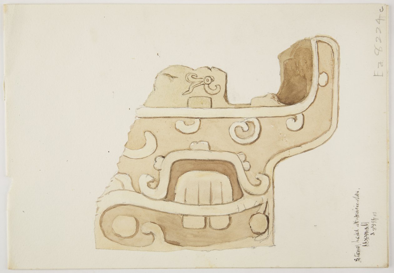 Ruins/Stone Reliefs at Temple at Uxmal, Mexico Depicting Part of Stone Carving by Adela Breton