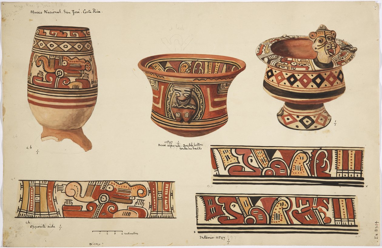 Three jars and three designs from Nicoya, Costa Rica by Adela Breton