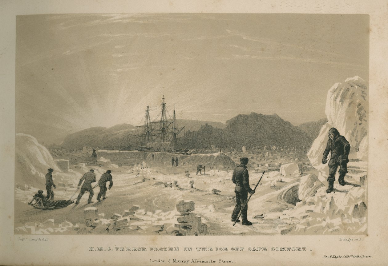 H.M.S. Terror frozen in the ice off Cape Comfort by Admiral William Henry Smyth
