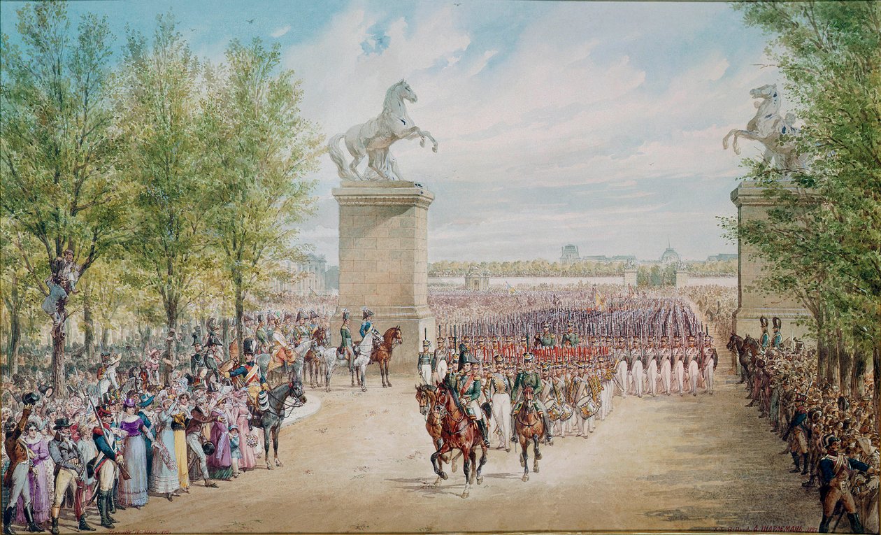 Tsar Alexander I Climbs Up the Champs Elysees with His Army in Paris in 1814 by Adolf Jossifowitsch Charlemagne