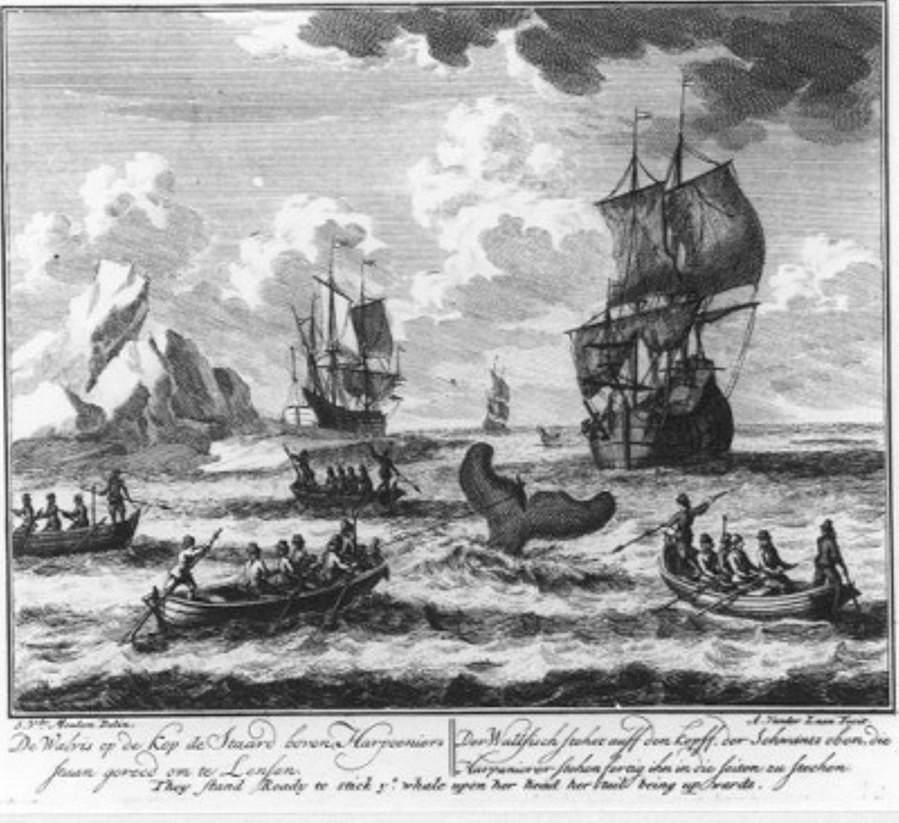 The Whale on the Head, the Tail Above, Harpooners Ready to Lense (No. 5 from the Whaling Series) by Adolf van der Laan