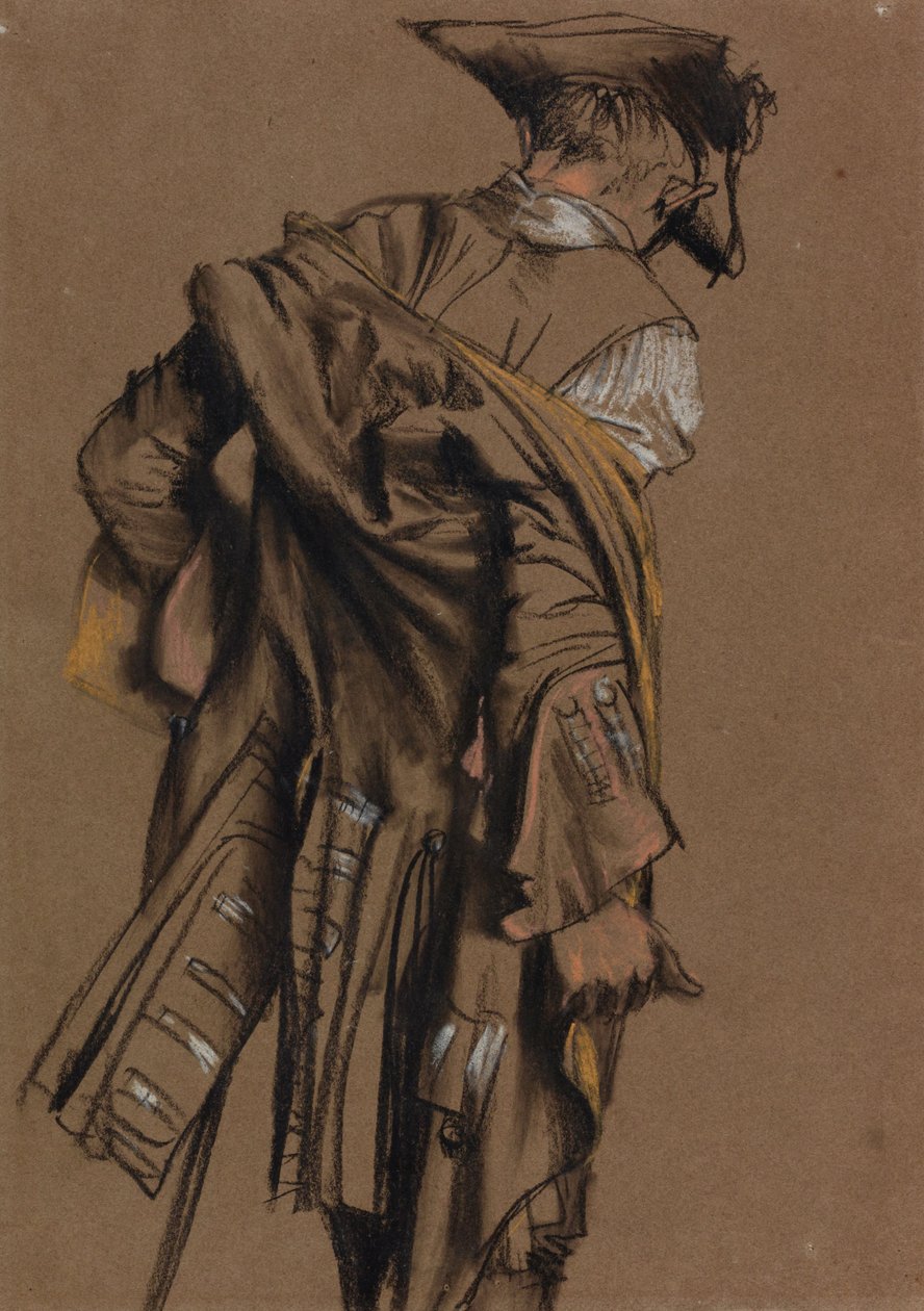 Artist’s Model, Seen in Back View, Putting on an Eighteenth-Century Uniform by Adolph Menzel