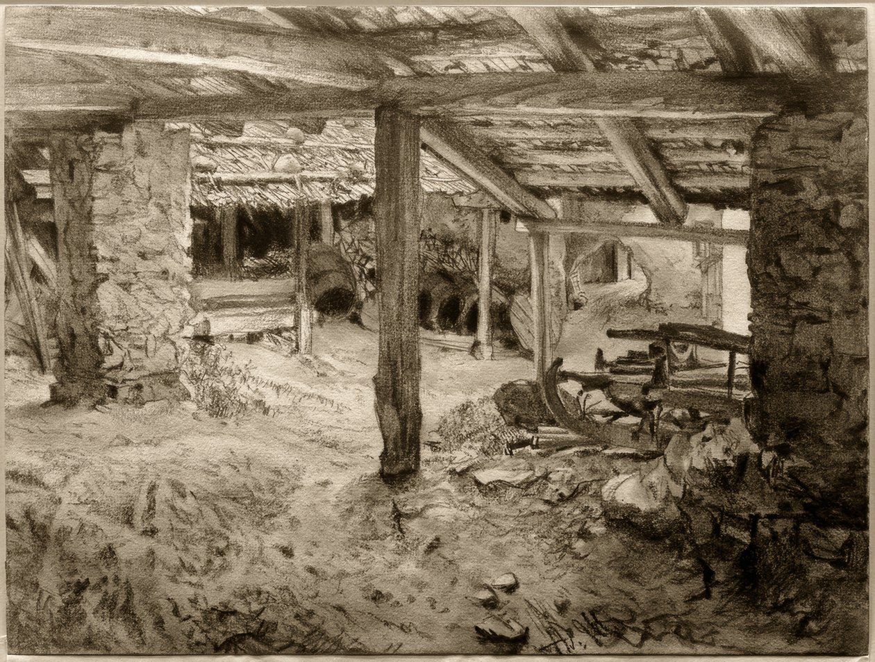 The Interior of a Barn by Adolph Menzel