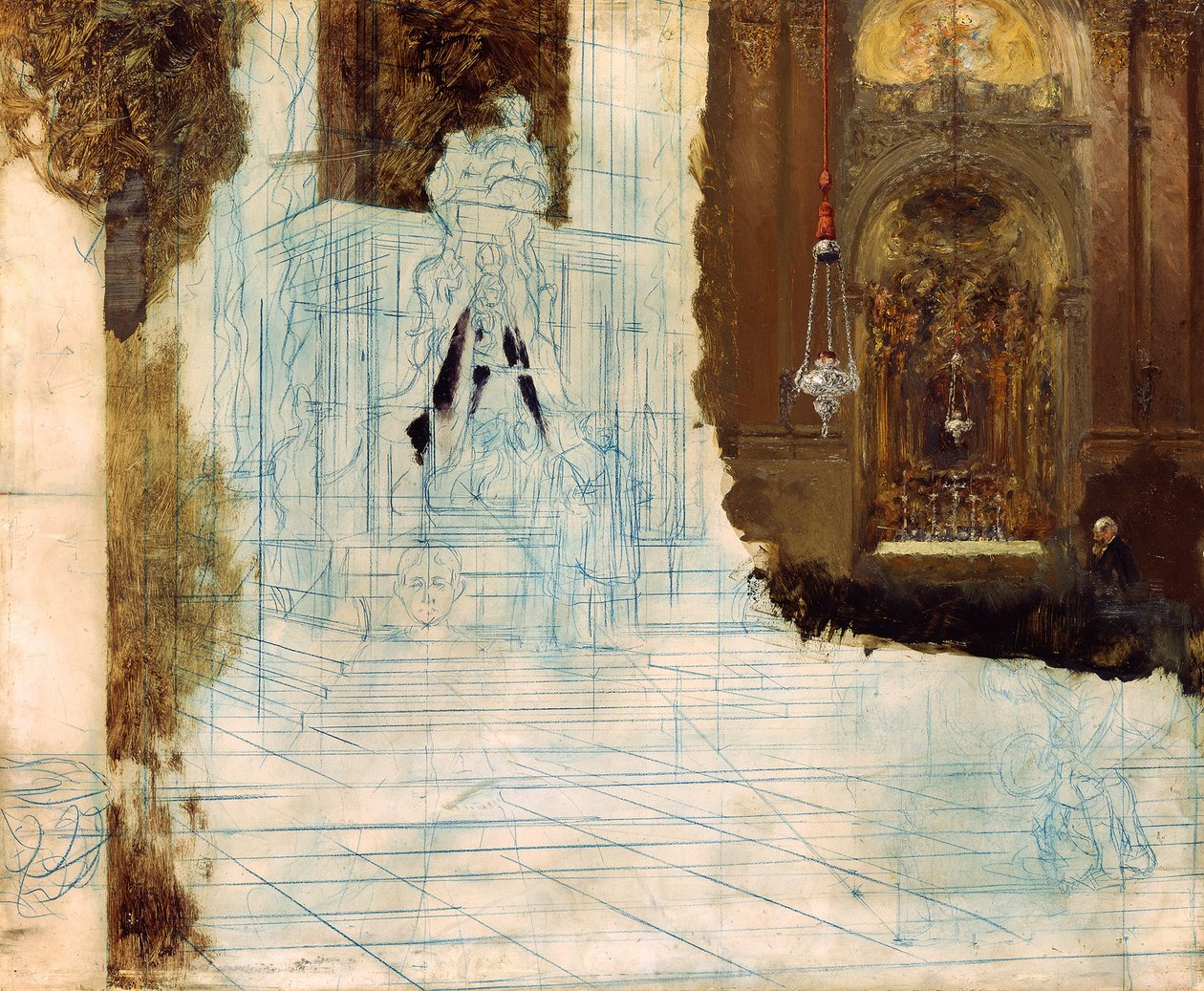 Altar in a Baroque Church. Unfinished by Adolph Menzel
