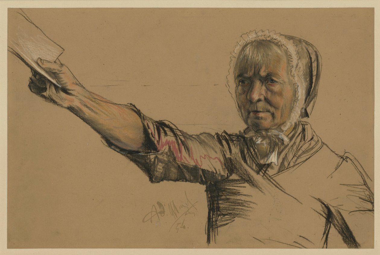 Old Woman Extending a Petition with Her Right Hand by Adolph Menzel