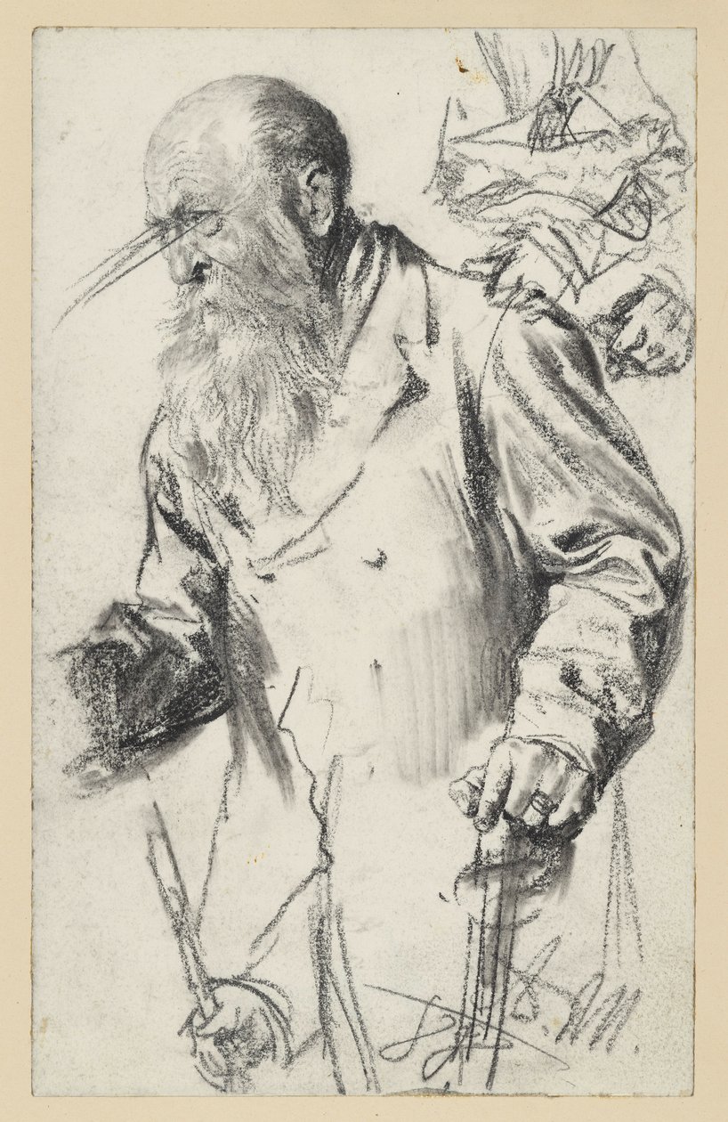 Old Bearded Man in a Coat with a Cane, Some Details Repeated by Adolph Menzel