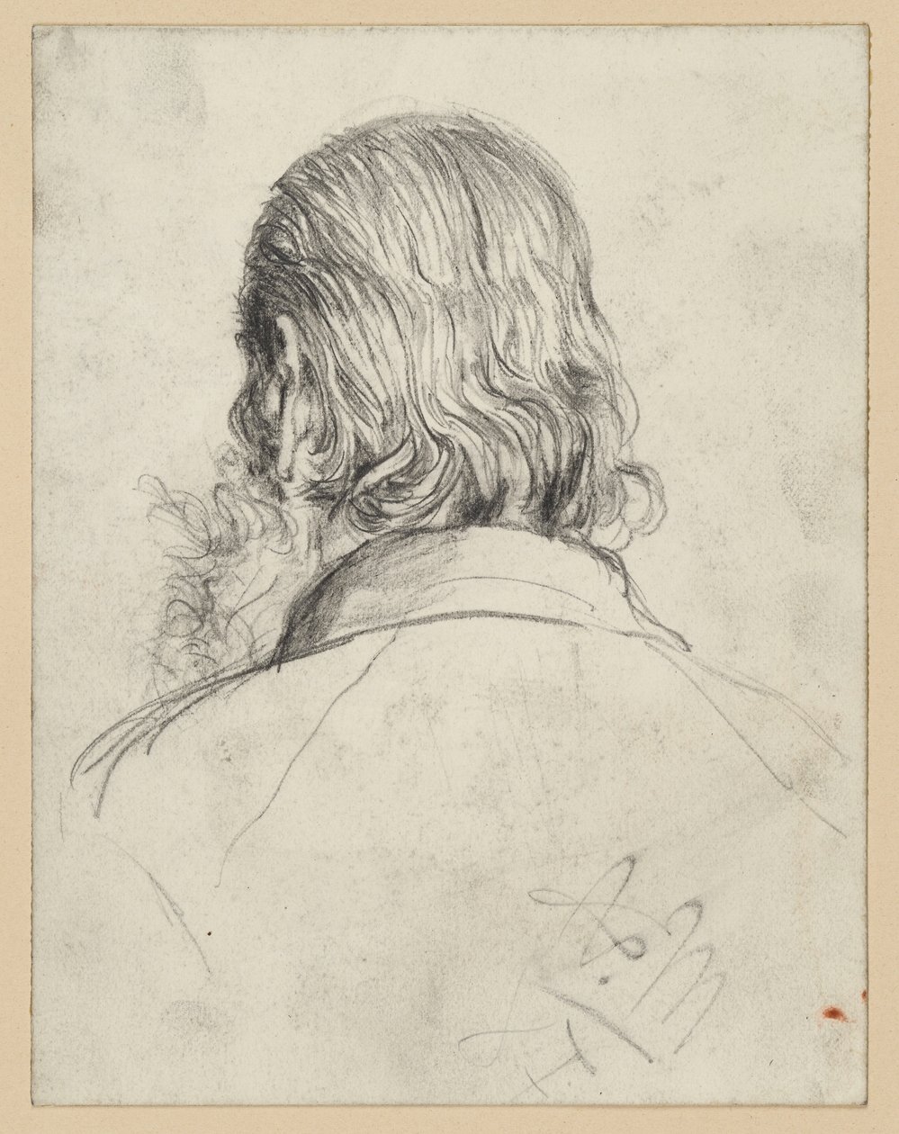 Bearded Head with Long Hair, Seen from Behind by Adolph Menzel