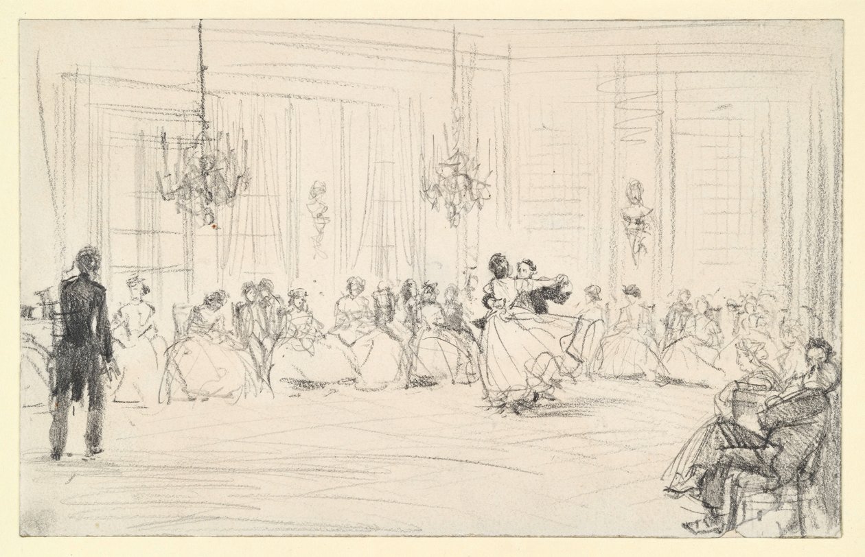 Ball Society and a Dancing Couple by Adolph Menzel