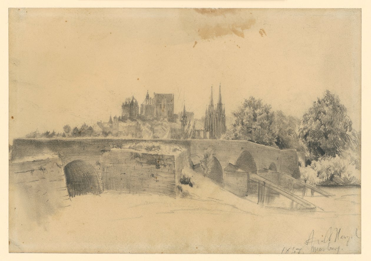 View of Marburg and the Lahn Bridge by Adolph Menzel