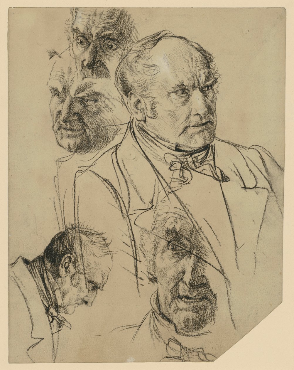 Bust of an Older Man Facing Right, Four Head Studies by Adolph Menzel
