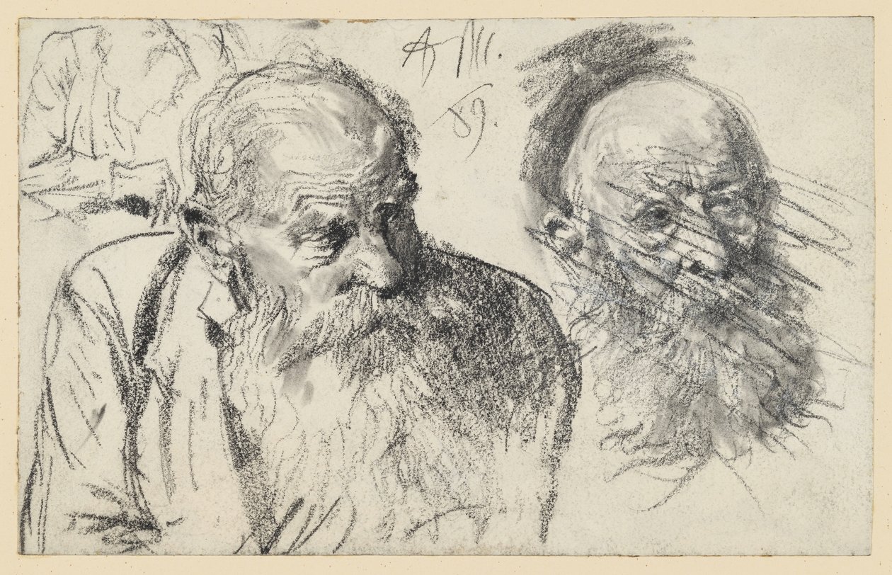 Bust of an Old Bearded Man and Head of an Old Bearded Man (Rejected) by Adolph Menzel