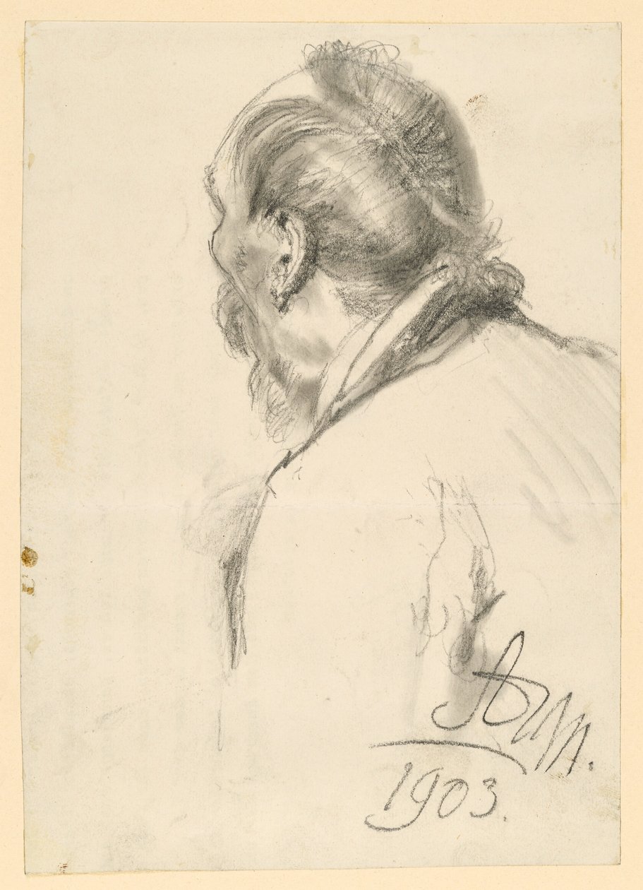 Bust of a Bearded Man Facing Left, Half in Rear View by Adolph Menzel