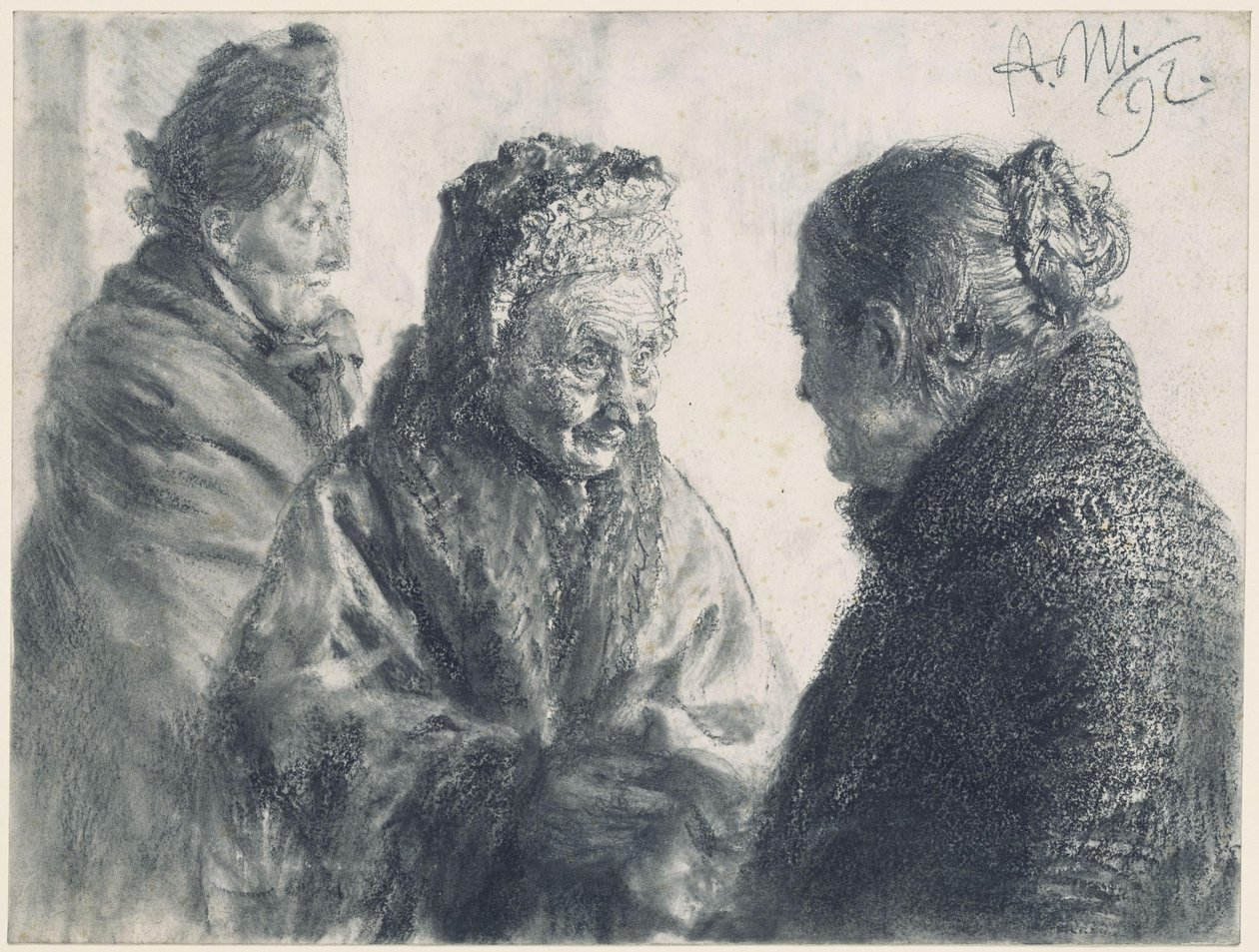 Three Women Wrapped in Cloths by Adolph Menzel
