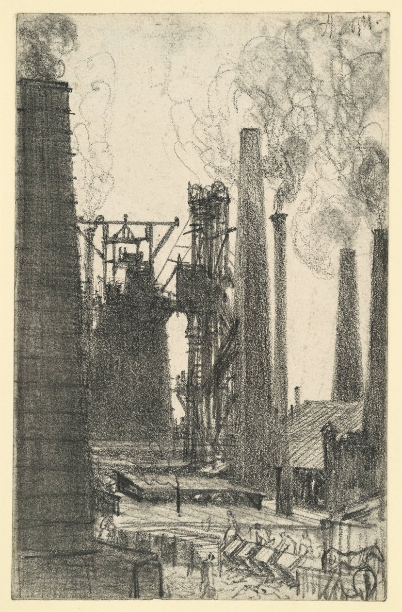 Factory Square with Smoking Chimneys (Königshütte?) by Adolph Menzel