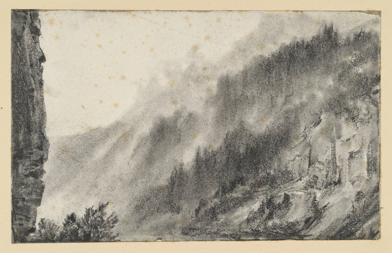 Mountain Landscape with Billowing Mists, Cliff Rising on the Left by Adolph Menzel