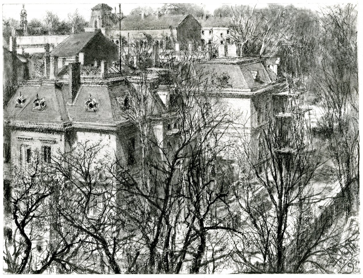 Houses Behind Bare Trees by Adolph Menzel