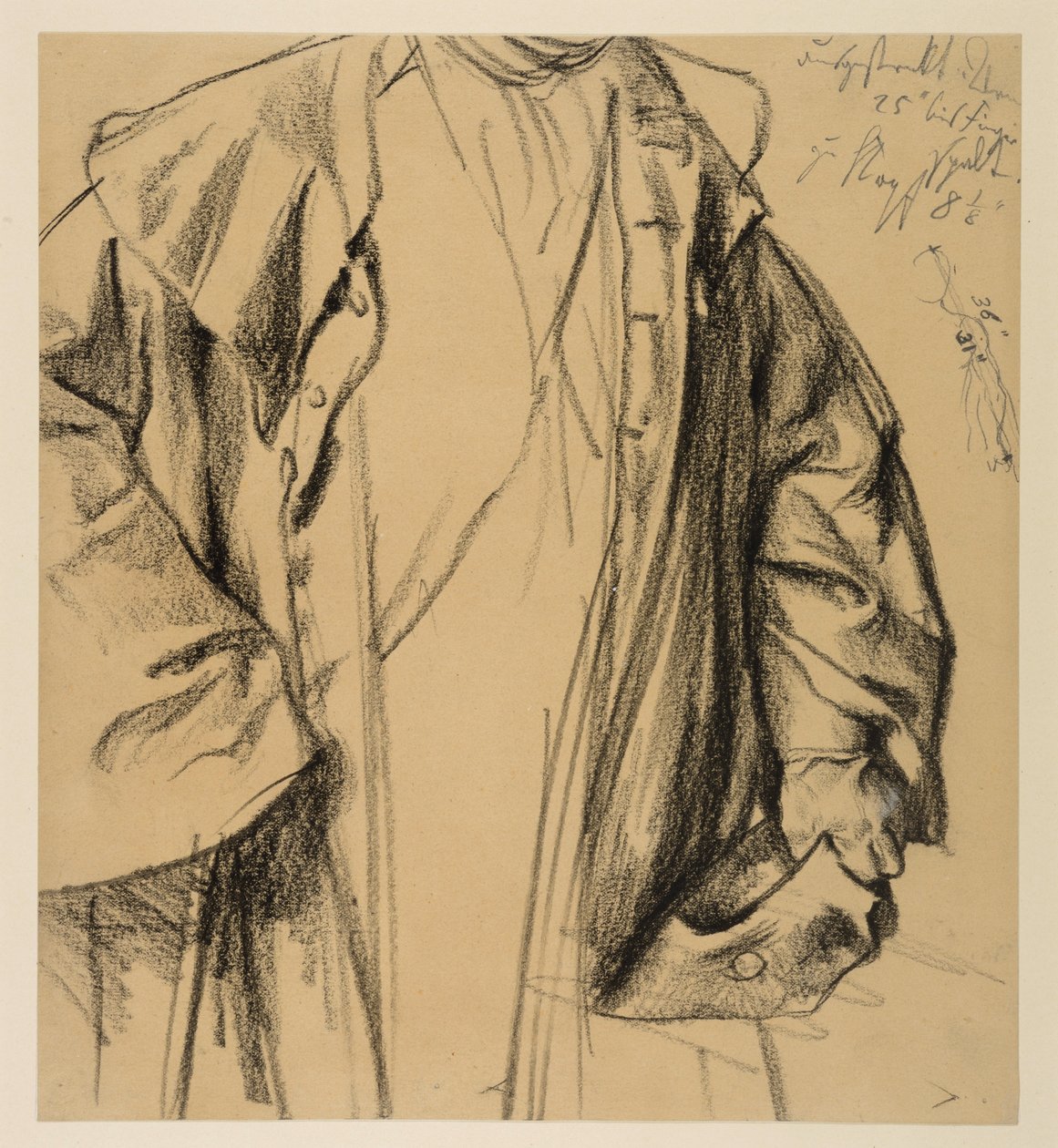 Heinrich von Kleist, The Broken Jug: Model Study of an Officer in a Coat, Head Not Depicted, Half-Figure with Hat in Left Hand and Cane in Right by Adolph Menzel