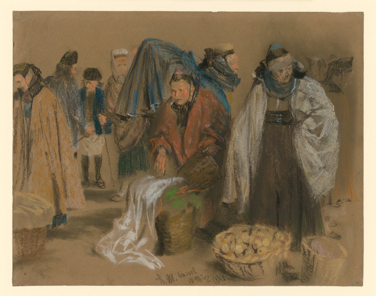 Hessian Farmers at the Market in Kassel by Adolph Menzel