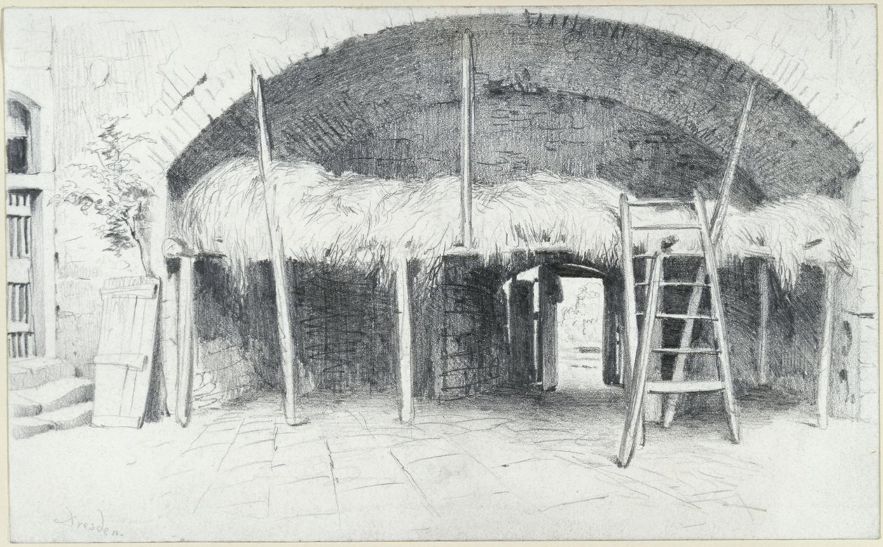 Hay Barn under an Arch of the Jungfernbastei in Dresden by Adolph Menzel