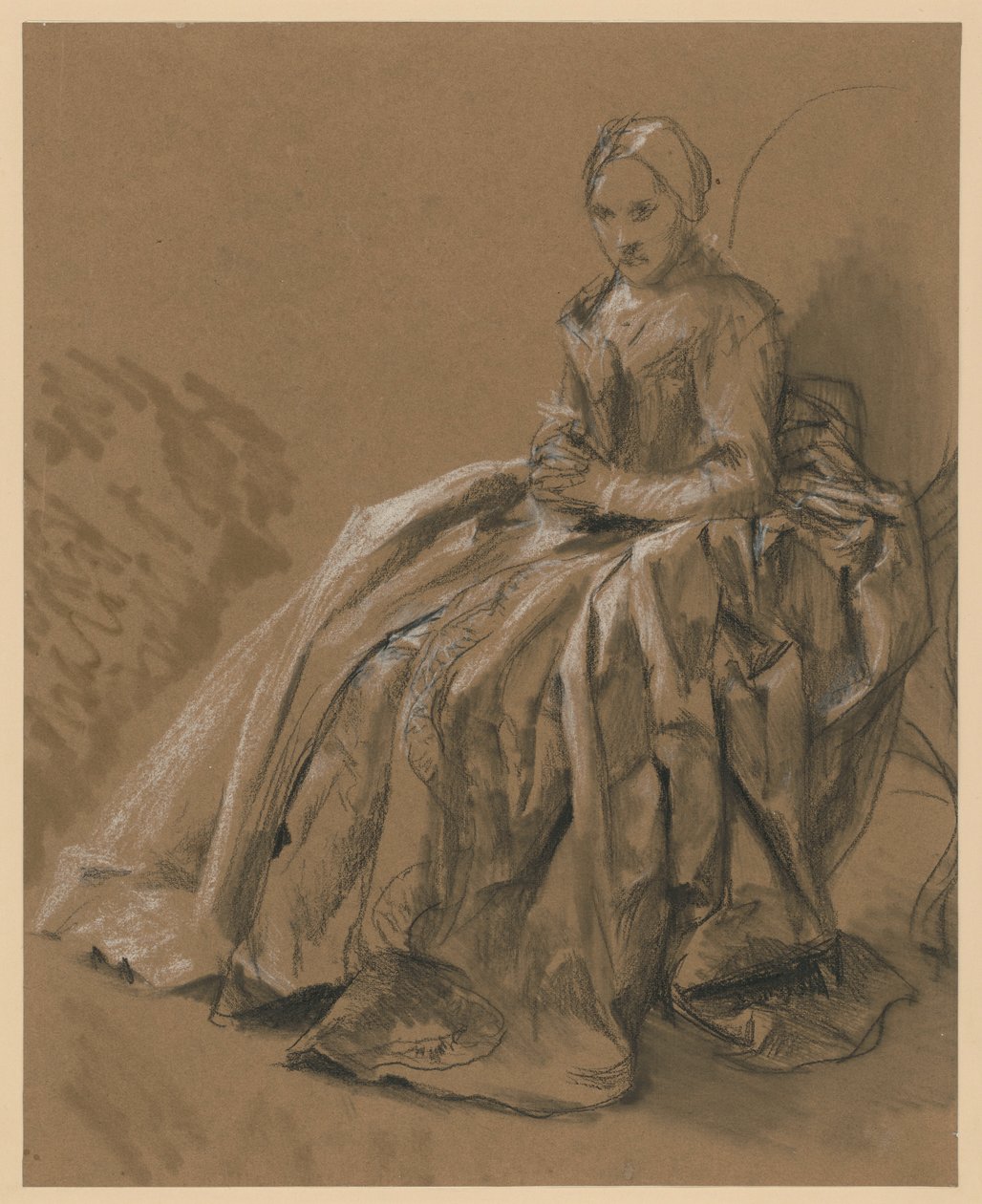 Court lady seated facing left. Study for the painting "Flute Concert of Frederick the Great in Sanssouci" by Adolph Menzel