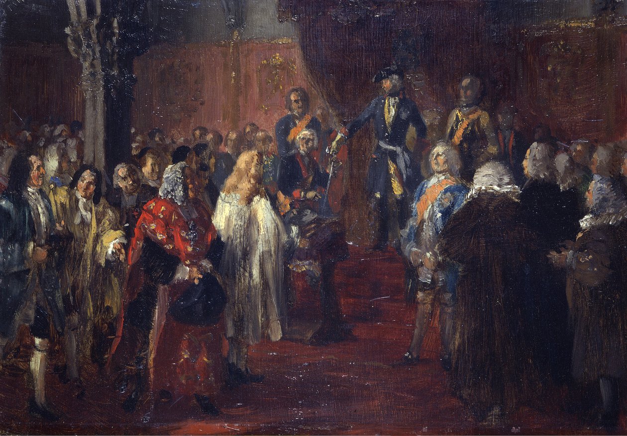 Homage of the Silesian Estates before Frederick II in Breslau, 1741. Sketch by Adolph Menzel