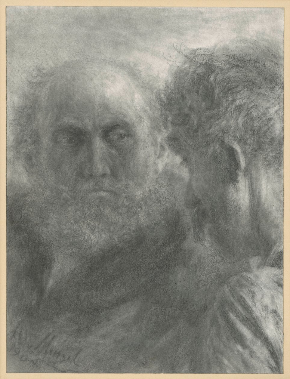 Heads of Two Old Bearded Men by Adolph Menzel