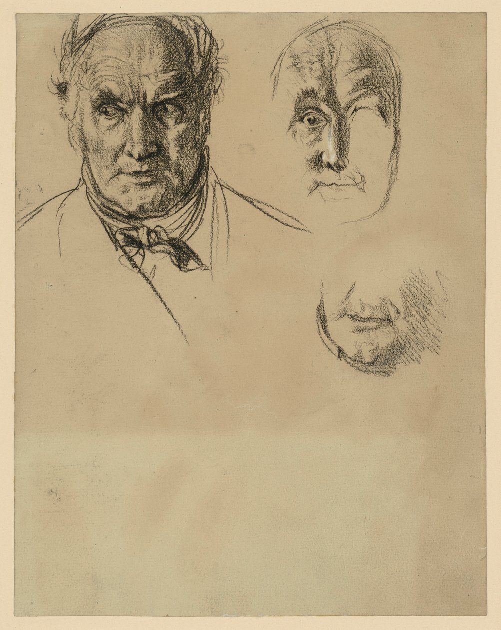 Head of an Older Man with Scarf and Two Detail Studies of the Face by Adolph Menzel