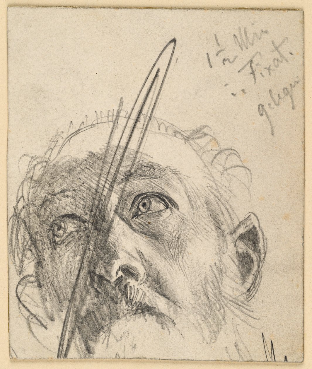 Head of an Upward Looking Man with Mustache, Head Slightly Tilted to the Side by Adolph Menzel