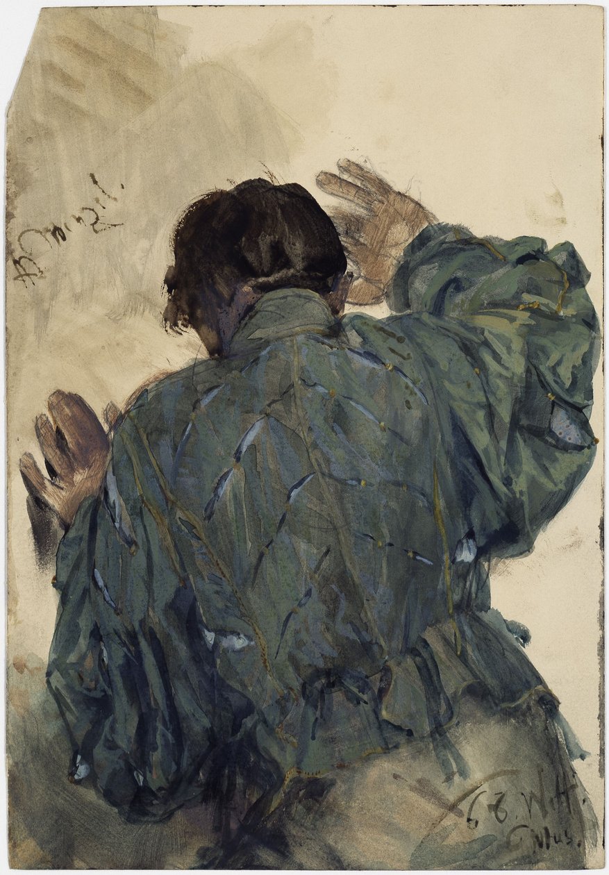 Costume Study of a Man Seen from the Back, Leaning Against the Wall, Welfenmuseum Hannover by Adolph Menzel