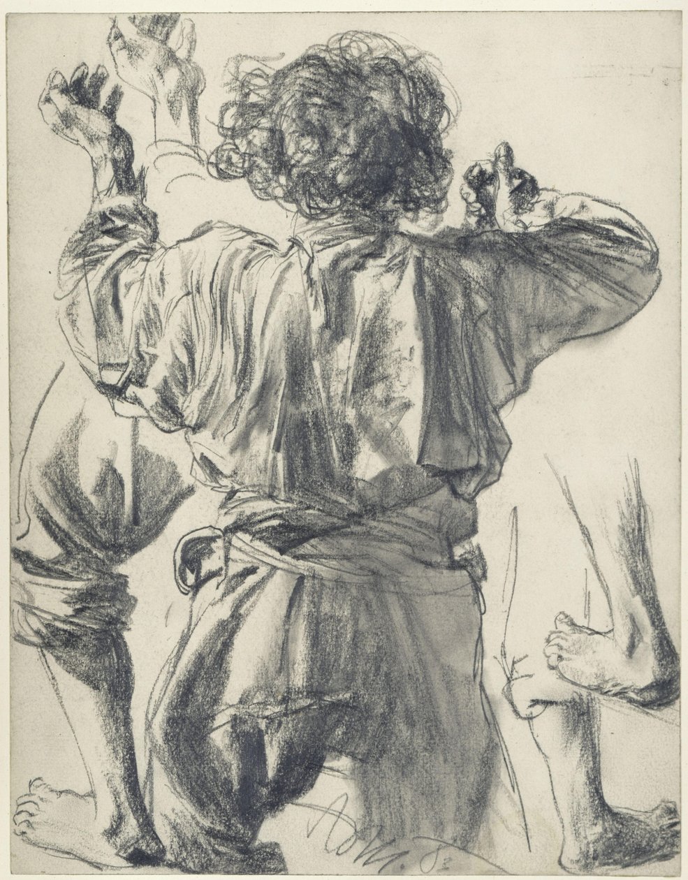 Lorenzo Cocozza from the Back with Outstretched Arms and Details. Model Study for 