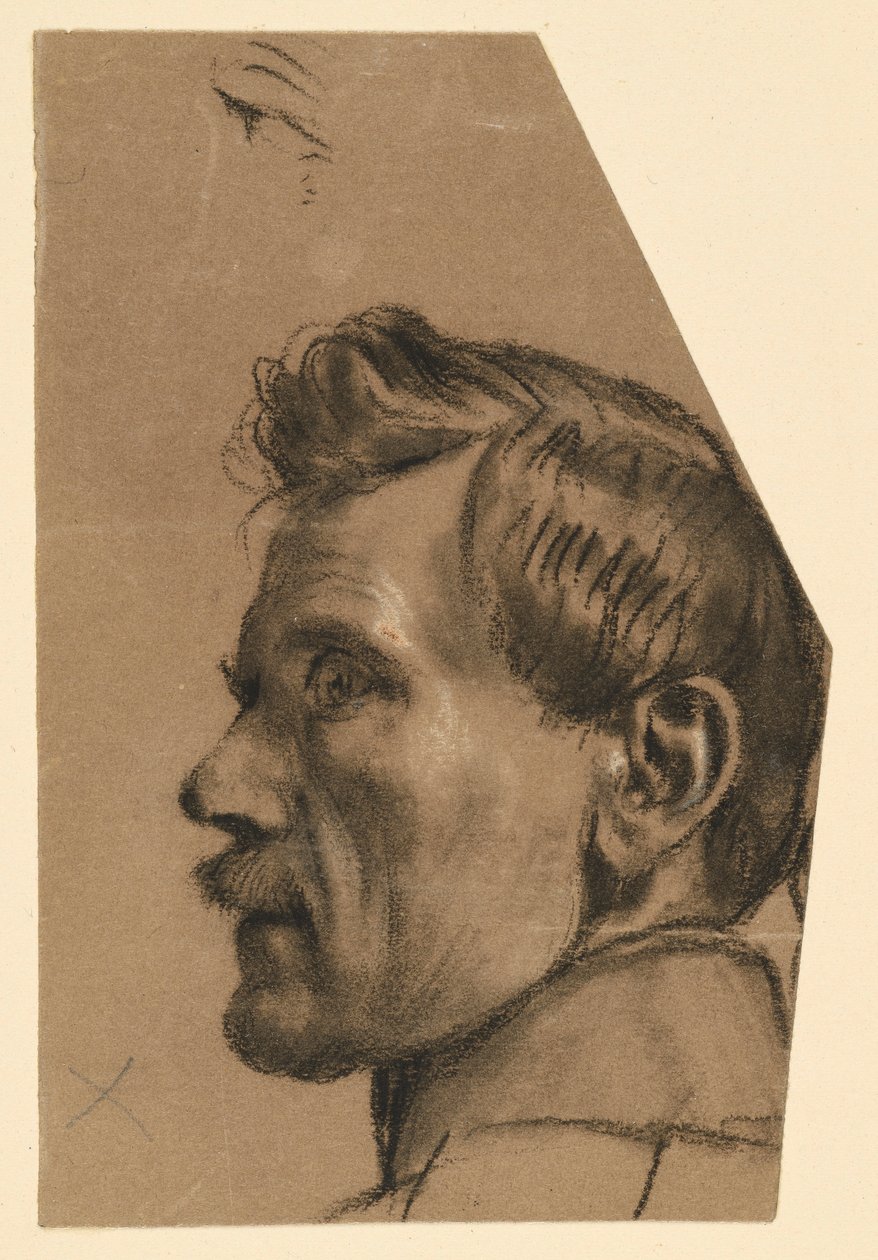 Male Head with Mustache in Profile to the Left by Adolph Menzel