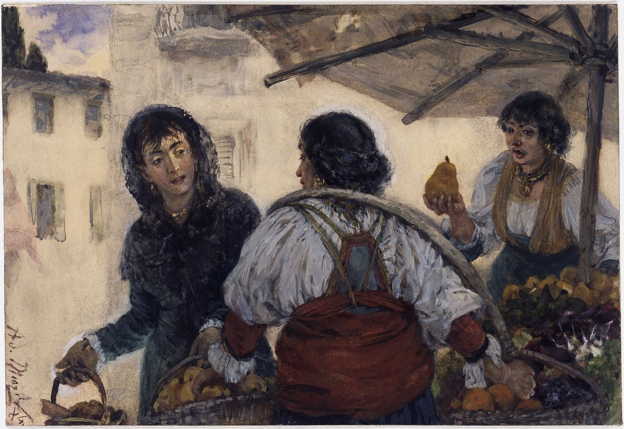 Market Scene in Verona by Adolph Menzel