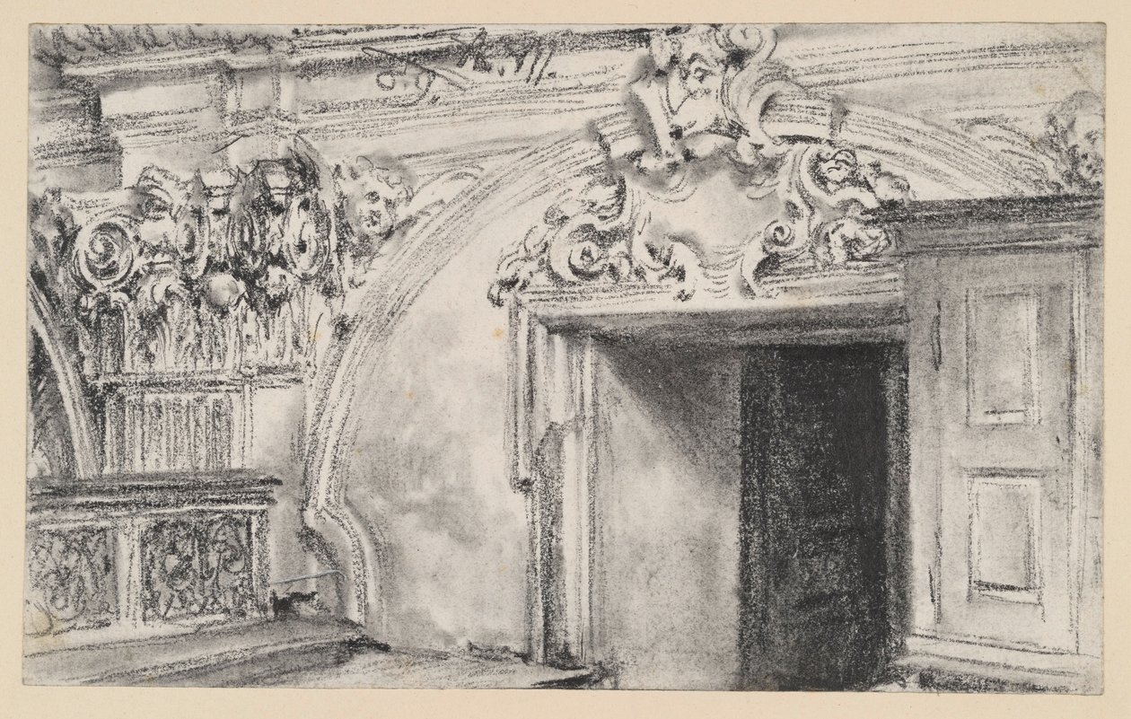 Upper Part of the Doorway of a Sacristy with Wooden Cabinet by Adolph Menzel