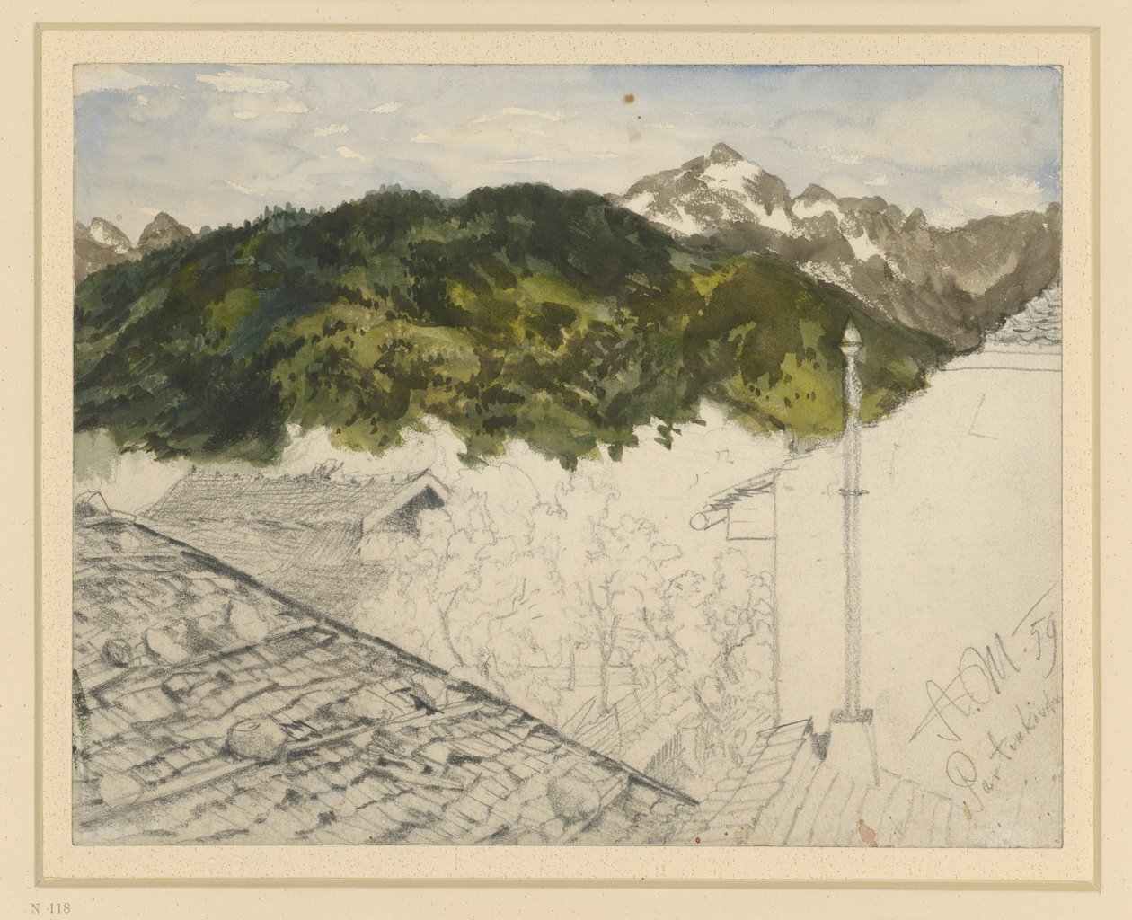 Partenkirchen, View of Mountains and Farmhouses by Adolph Menzel