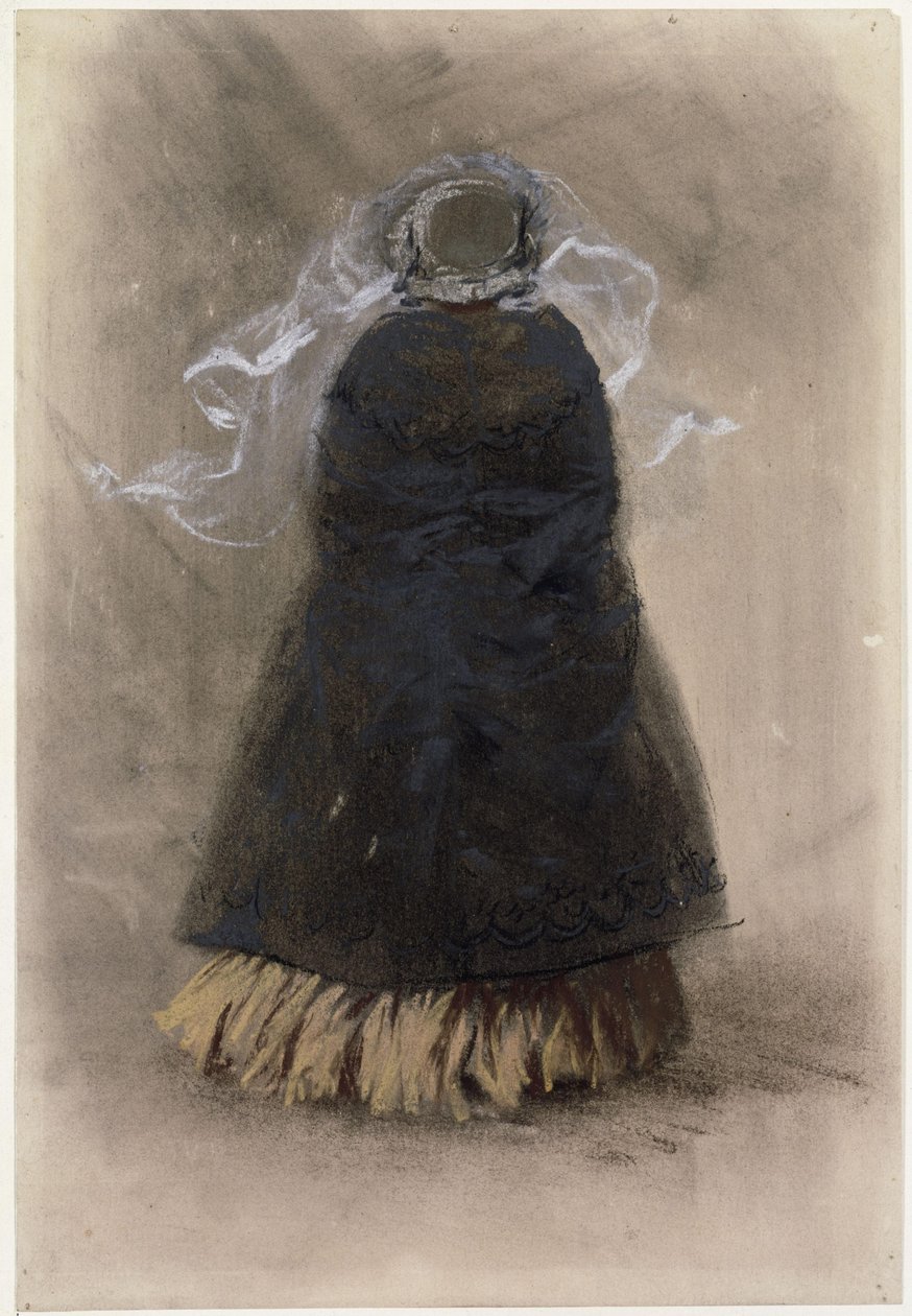 Back View of a Lady with Hat and Flowing Veil by Adolph Menzel