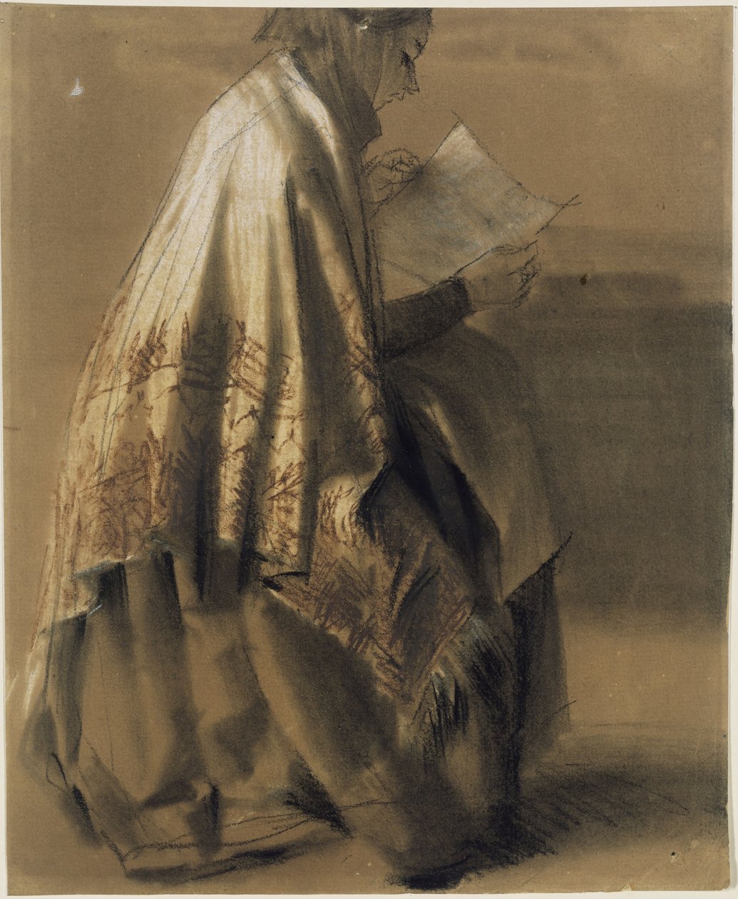 Seated Woman Reading in a Wide Shawl by Adolph Menzel