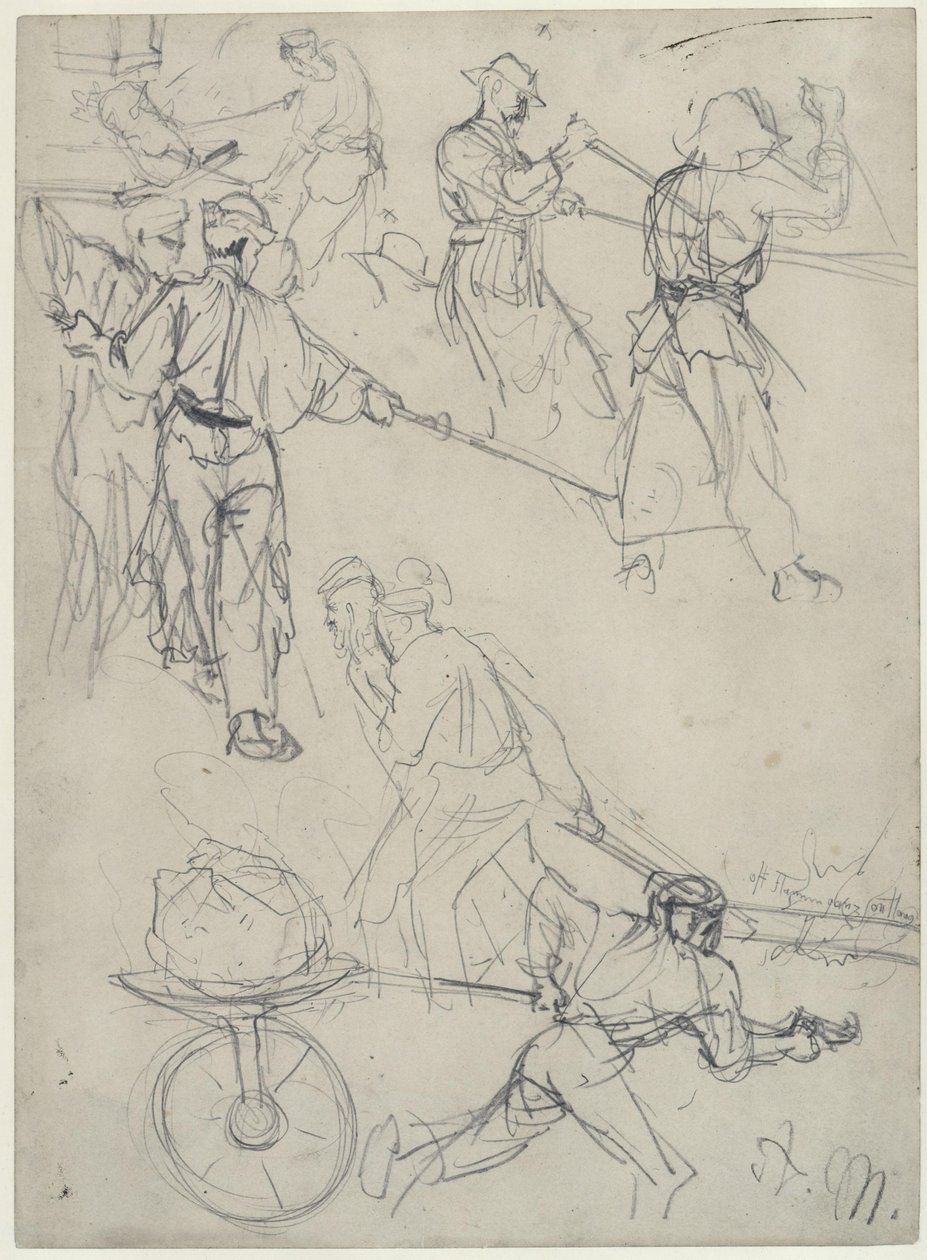 Sketches of Workers at Various Activities in the Rolling Mill. Study for "The Iron Rolling Mill. Modern Cyclopes" by Adolph Menzel