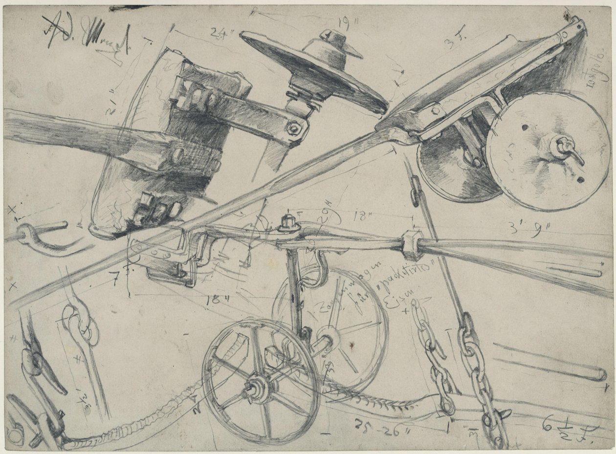 Transport Cart with Details and Dimensions. Study for “The Iron Rolling Mill. Modern Cyclopes” by Adolph Menzel