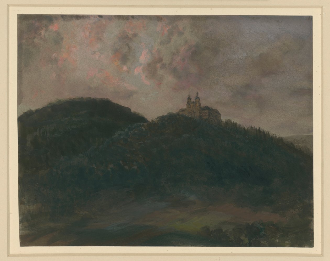 Wooded Mountain Landscape with Kloster Banz near Lichtenfels in Bavaria on the Height by Adolph Menzel